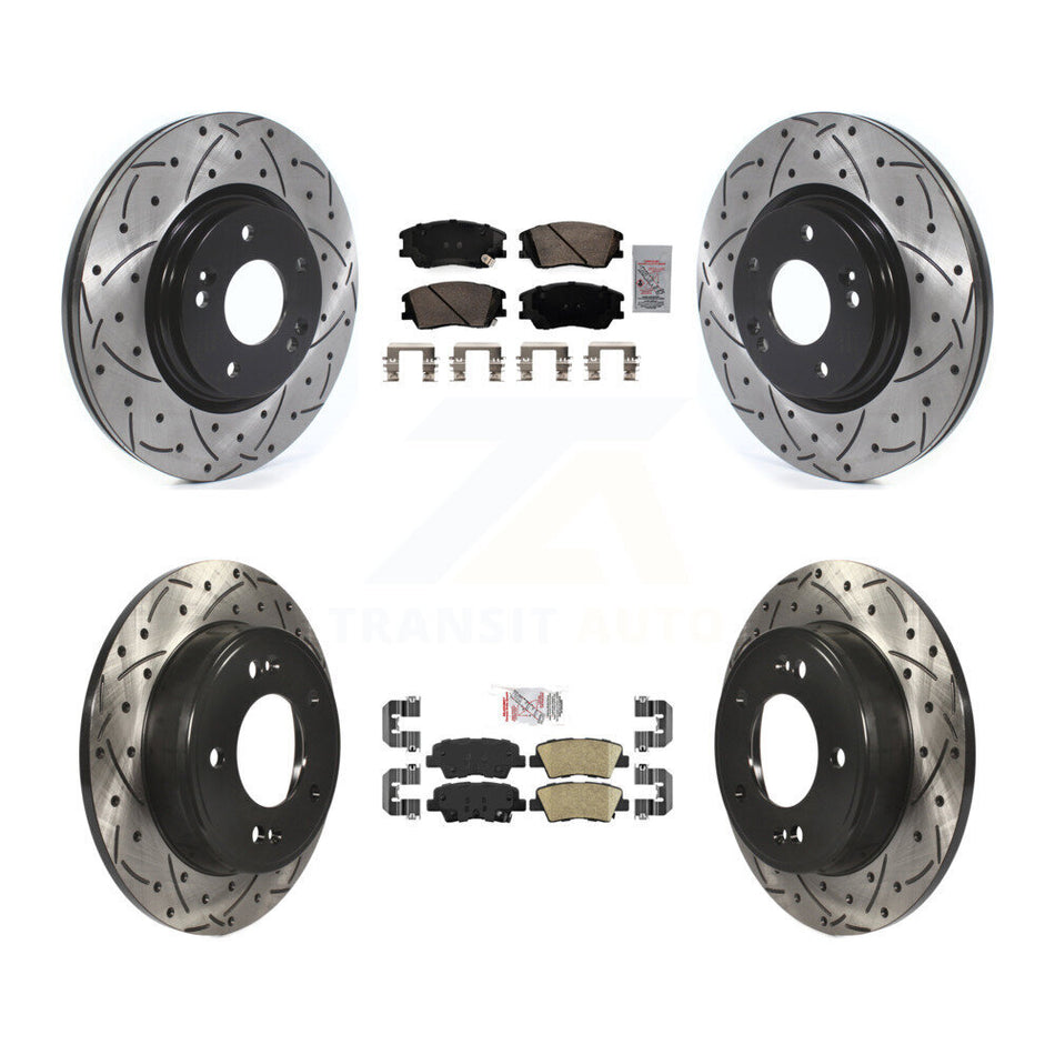 Front Rear Ceramic Pads And Coated Drilled Slotted Disc Brake Rotors Kit For Kia Soul KDA-102974