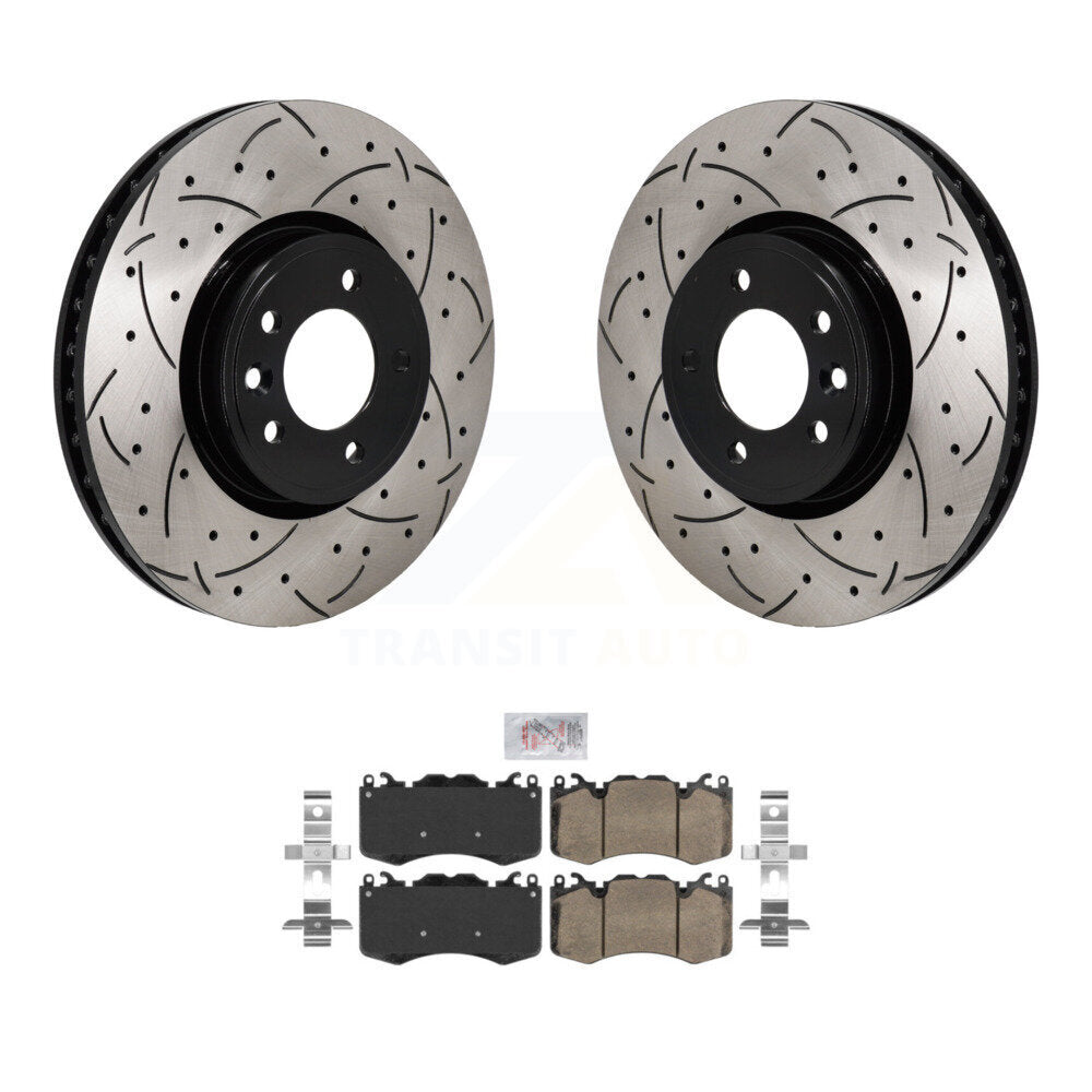 Front Coated Drilled Slotted Disc Brake Rotors Ceramic Pad Kit For Land Rover Range Sport KDA-103009