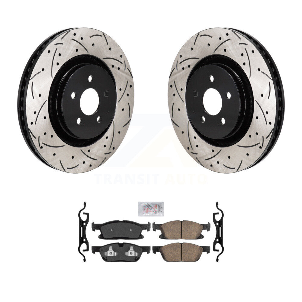 Front Drill Slot Brake Rotor Ceramic Pad Kit For Ford Edge 2.7L With Red Painted Calipers KDA-103022