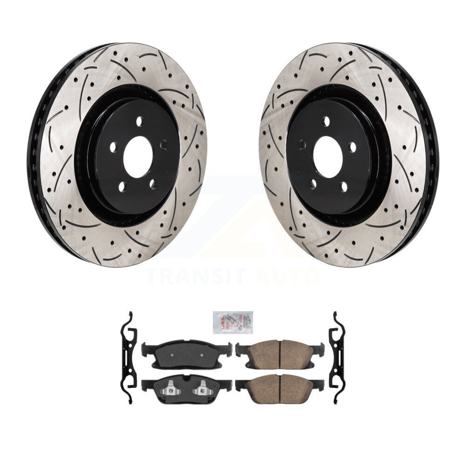 Front Drill Slot Brake Rotor Ceramic Pad Kit For Ford Edge 2.7L With Red Painted Calipers KDA-103022