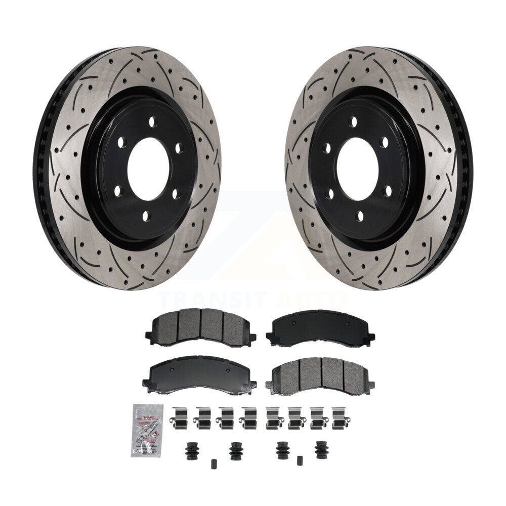 Front Drill Slot Disc Brake Rotors Semi-Metallic Pad Kit For Ford F-150 Bronco Expedition KDA-103023