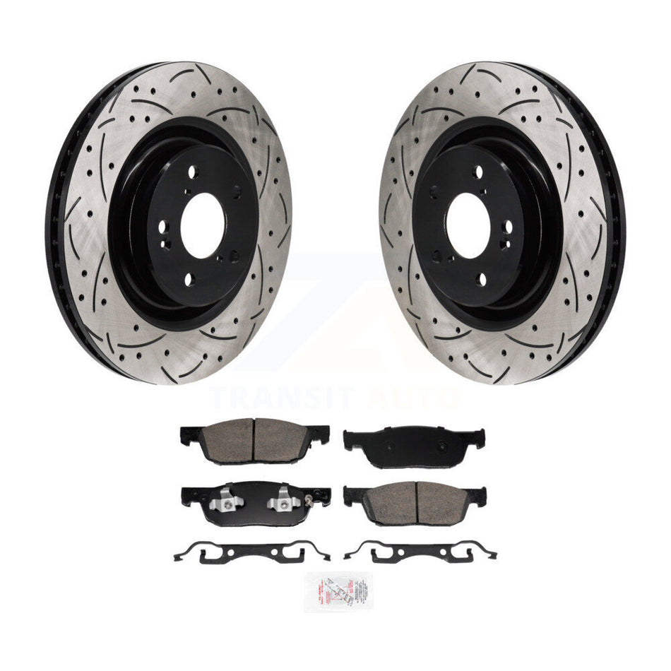 Front Coated Drilled Slot Disc Brake Rotor & Ceramic Pad Kit For 2022-2023 Acura MDX 3.5L KDA-103034