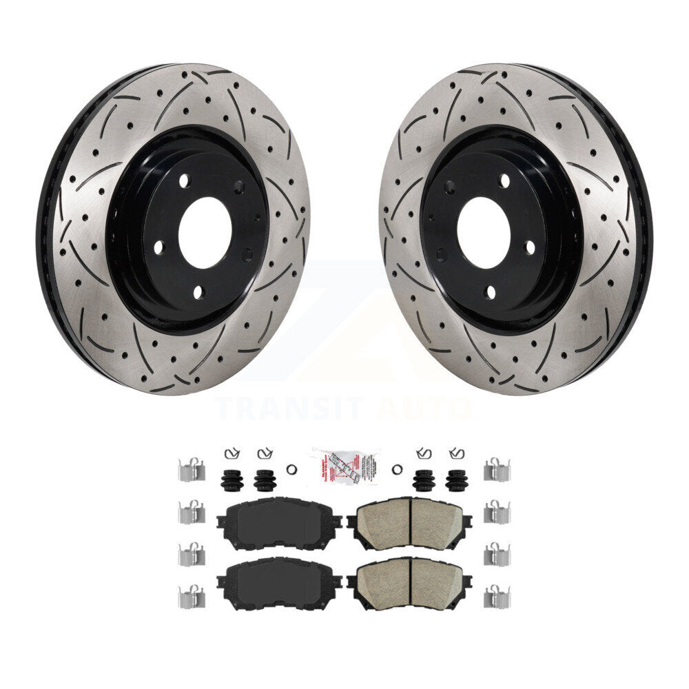 Front Coated Drilled Slot Disc Brake Rotors Ceramic Pad Kit For 2021 Mazda 6 Turbocharged KDA-103044