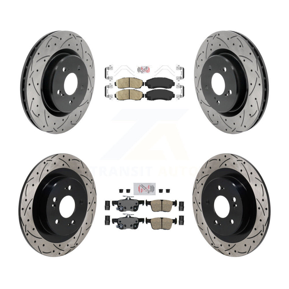 Front Rear Ceramic Pad Coat Drill Slot Disc Brake Rotors Kit For 2021-2023 Acura TLX 2.0L KDA-103051
