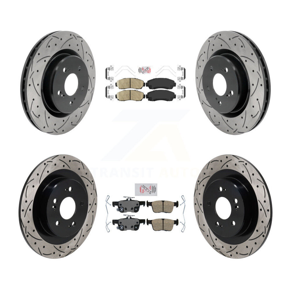 Front Rear Ceramic Pad Coat Drill Slot Disc Brake Rotors Kit For 2021-2023 Acura TLX 2.0L KDA-103052