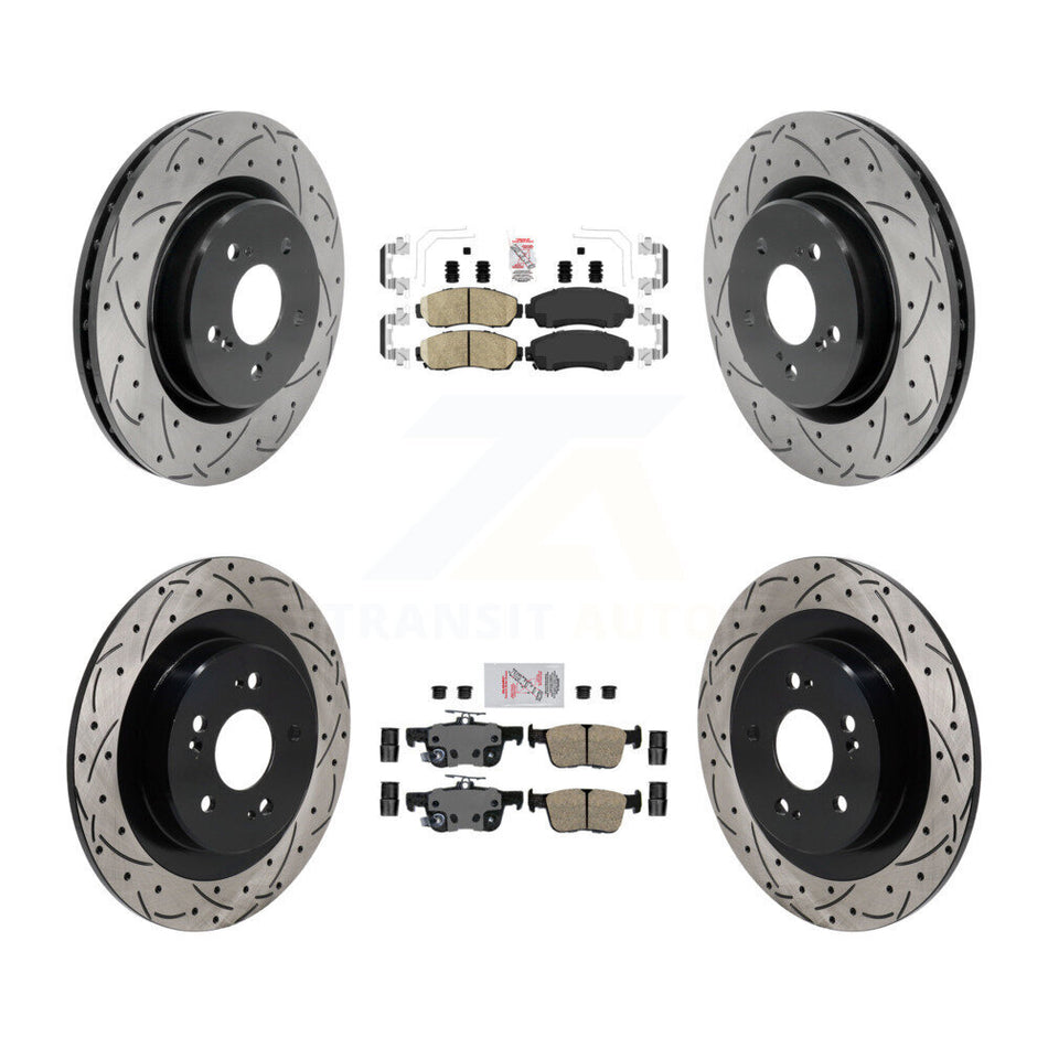 Front Rear Ceramic Pad Coat Drill Slot Disc Brake Rotors Kit For 2021-2023 Acura TLX 2.0L KDA-103053