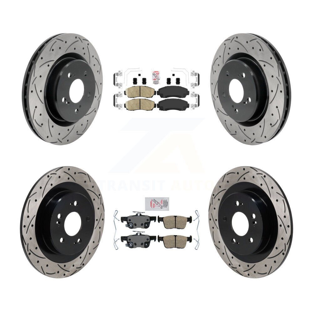 Front Rear Ceramic Pad Coat Drill Slot Disc Brake Rotors Kit For 2021-2023 Acura TLX 2.0L KDA-103054