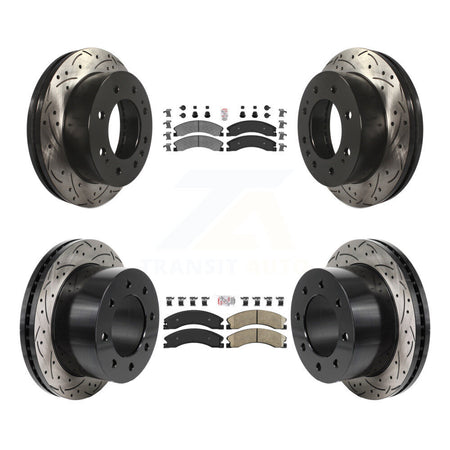 Front Semi-Metallic Rear Ceramic Pad Drilled Slot Brake Rotors Kit For GMC Sierra 3500 HD KDA-103069