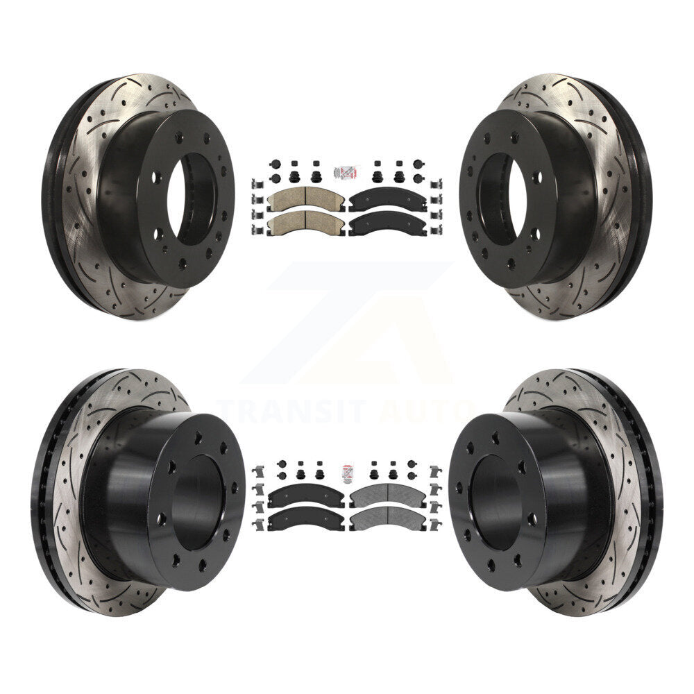 Front Ceramic Rear Semi-Metallic Pad Drilled Slot Brake Rotors Kit For GMC Sierra 3500 HD KDA-103070
