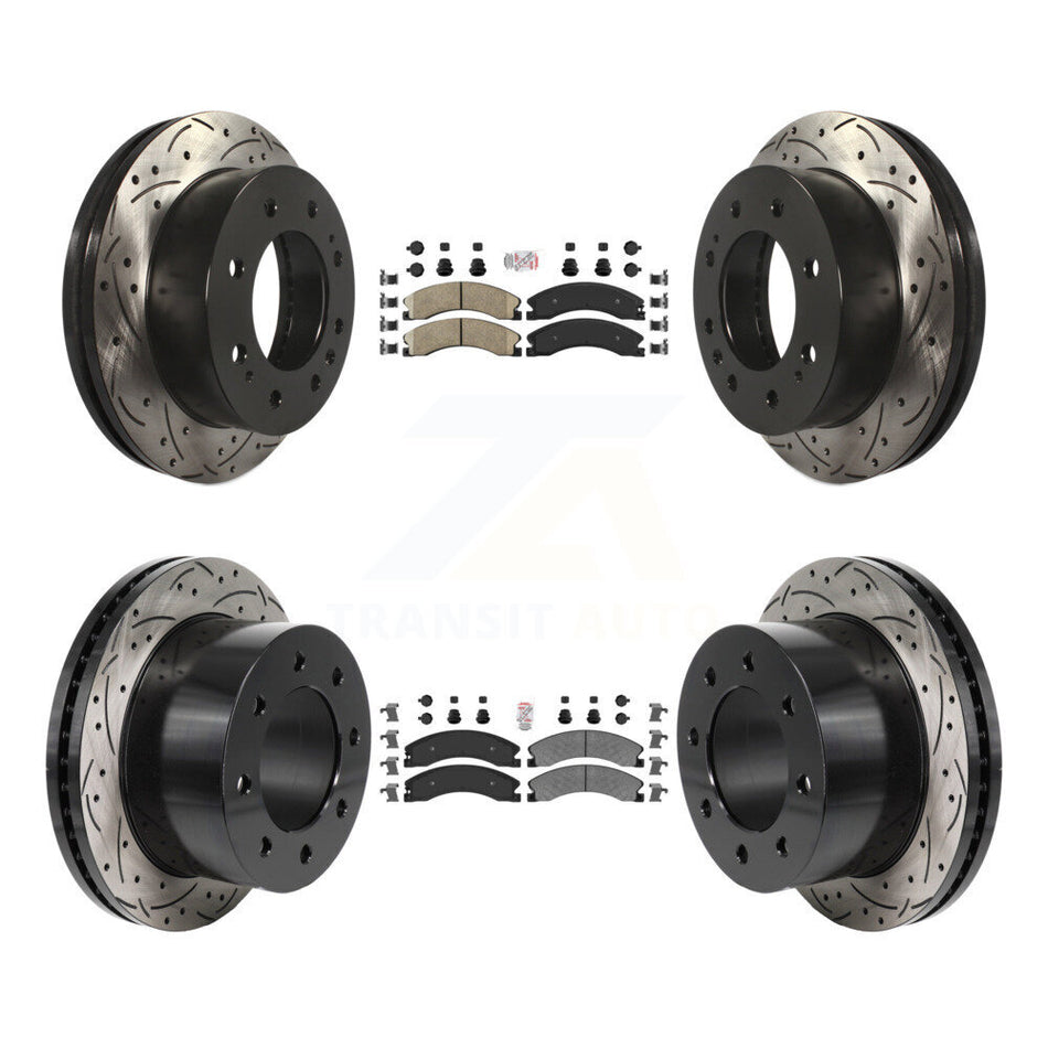 Front Ceramic Rear Semi-Metallic Pad Drilled Slot Brake Rotors Kit For GMC Sierra 3500 HD KDA-103070