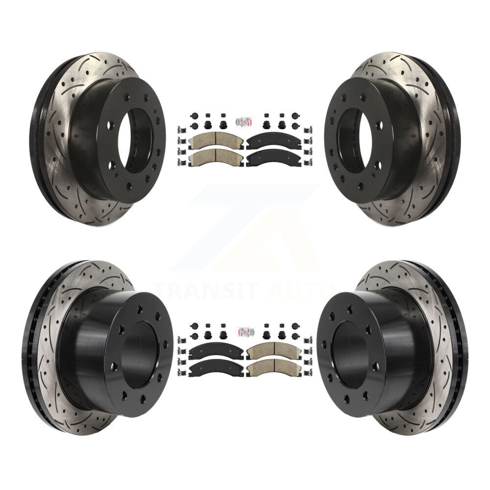 Front Rear Ceramic Pad Drilled Slot Disc Brake Rotor Kit For GMC Sierra 3500 HD Chevrolet KDA-103071
