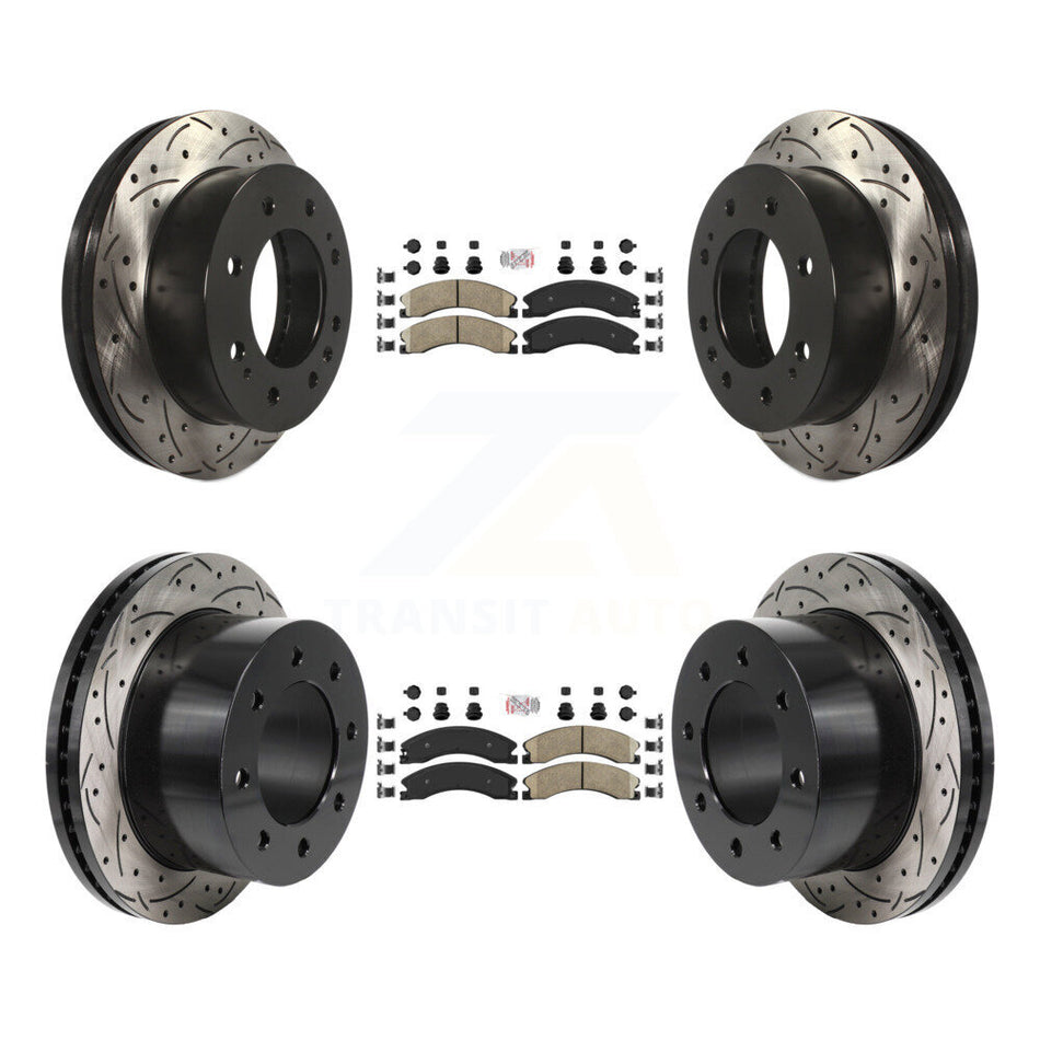 Front Rear Ceramic Pad Drilled Slot Disc Brake Rotor Kit For GMC Sierra 3500 HD Chevrolet KDA-103071