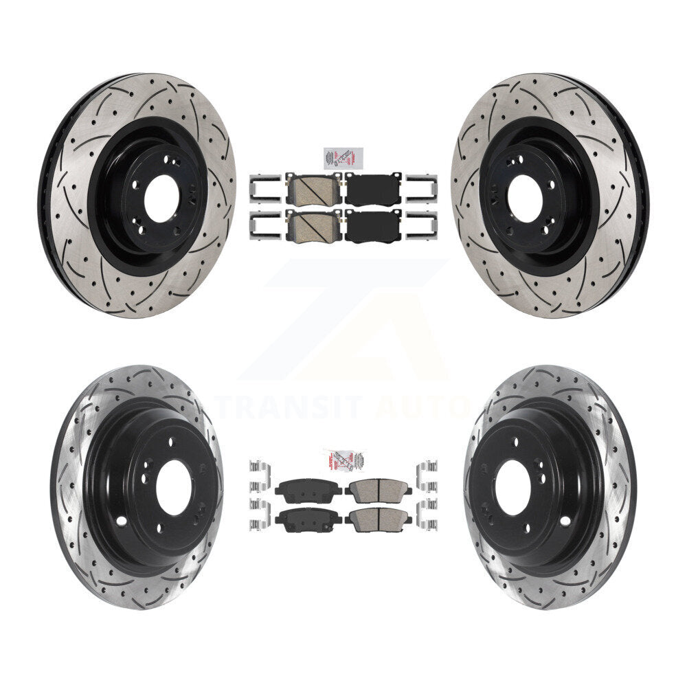 Front Rear Ceramic Pad Coat Drill Slot Disc Brake Rotors Kit For Hyundai Genesis G80 5.0L KDA-103076