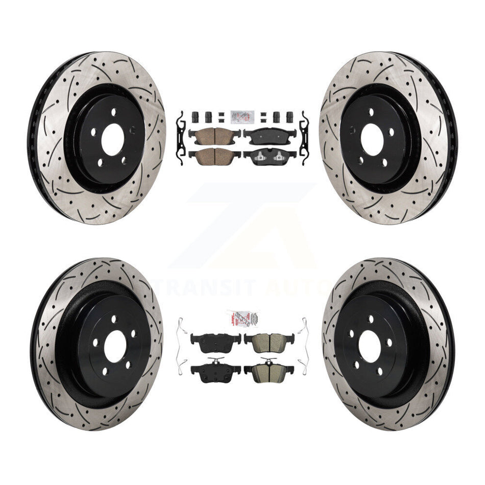 Front Ceramic Rear Semi-Metallic Pad Coated Drill Slot Disc Brake Rotor Kit For Ford Edge KDA-103084
