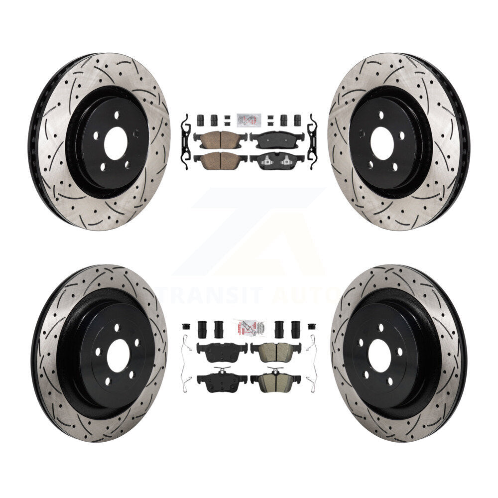 Front Ceramic Rear Semi-Metallic Pad Coated Drill Slot Disc Brake Rotor Kit For Ford Edge KDA-103086