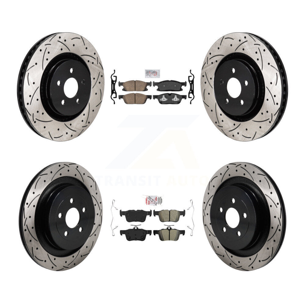 Front Ceramic Rear Semi-Metallic Pad Coated Drill Slot Disc Brake Rotor Kit For Ford Edge KDA-103088