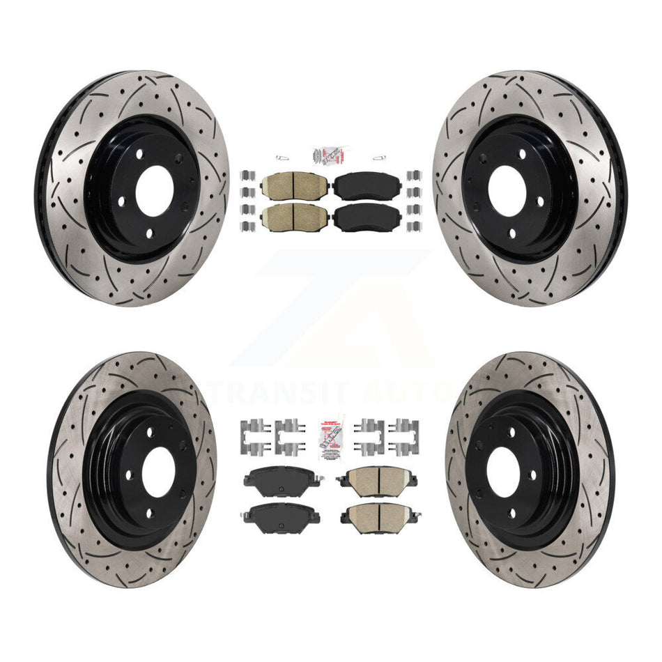 Front Rear Ceramic Pad Coated Drilled Slot Disc Brake Rotors Kit For 2016-2023 Mazda CX-9 KDA-103096
