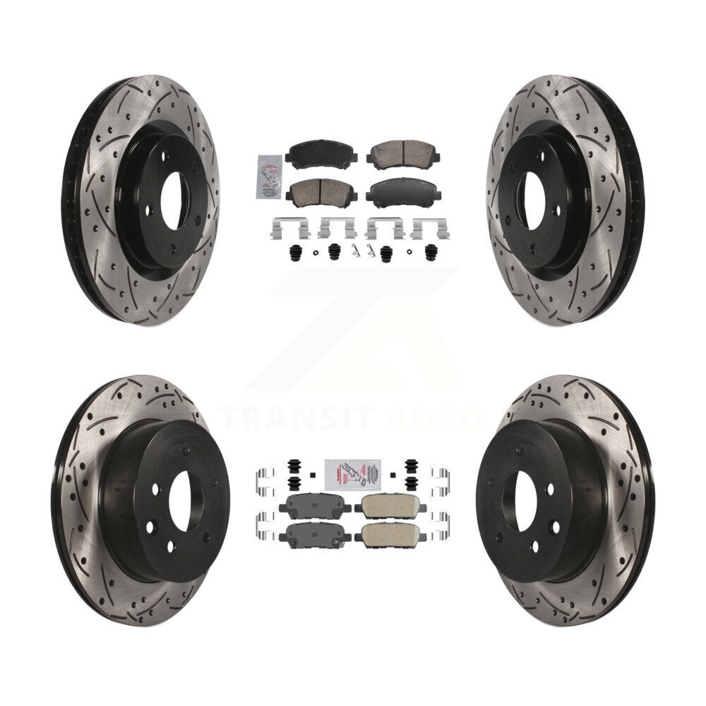 Front Rear Ceramic Pad & Coated Drilled Slot Disc Brake Rotor Kit For Nissan Rogue Select KDA-103111