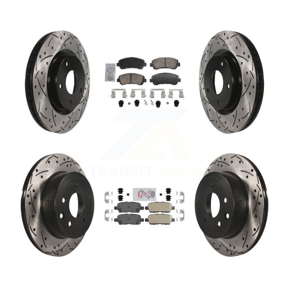Front Rear Ceramic Pad & Coated Drilled Slot Disc Brake Rotor Kit For Nissan Rogue Select KDA-103111