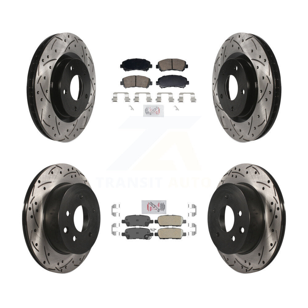 Front Rear Ceramic Pad & Coated Drilled Slot Disc Brake Rotor Kit For Nissan Rogue Select KDA-103112