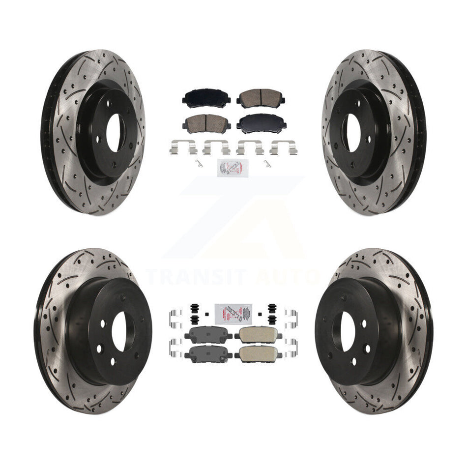 Front Rear Ceramic Pad & Coated Drilled Slot Disc Brake Rotor Kit For Nissan Rogue Select KDA-103113