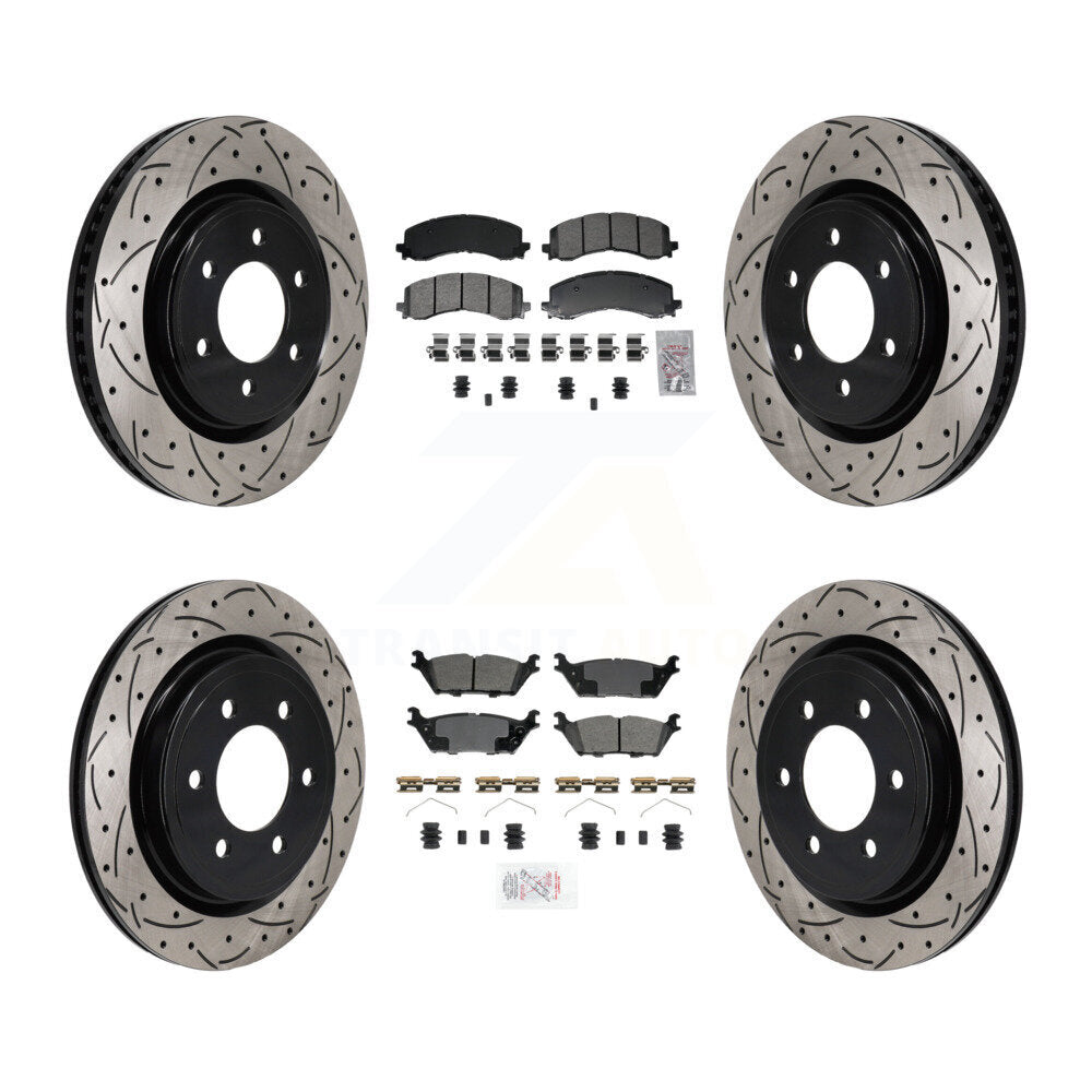 Front Rear Semi-Metallic Pad Drill Slot Brake Rotor Kit For Ford F-150 Expedition Lincoln KDA-103139