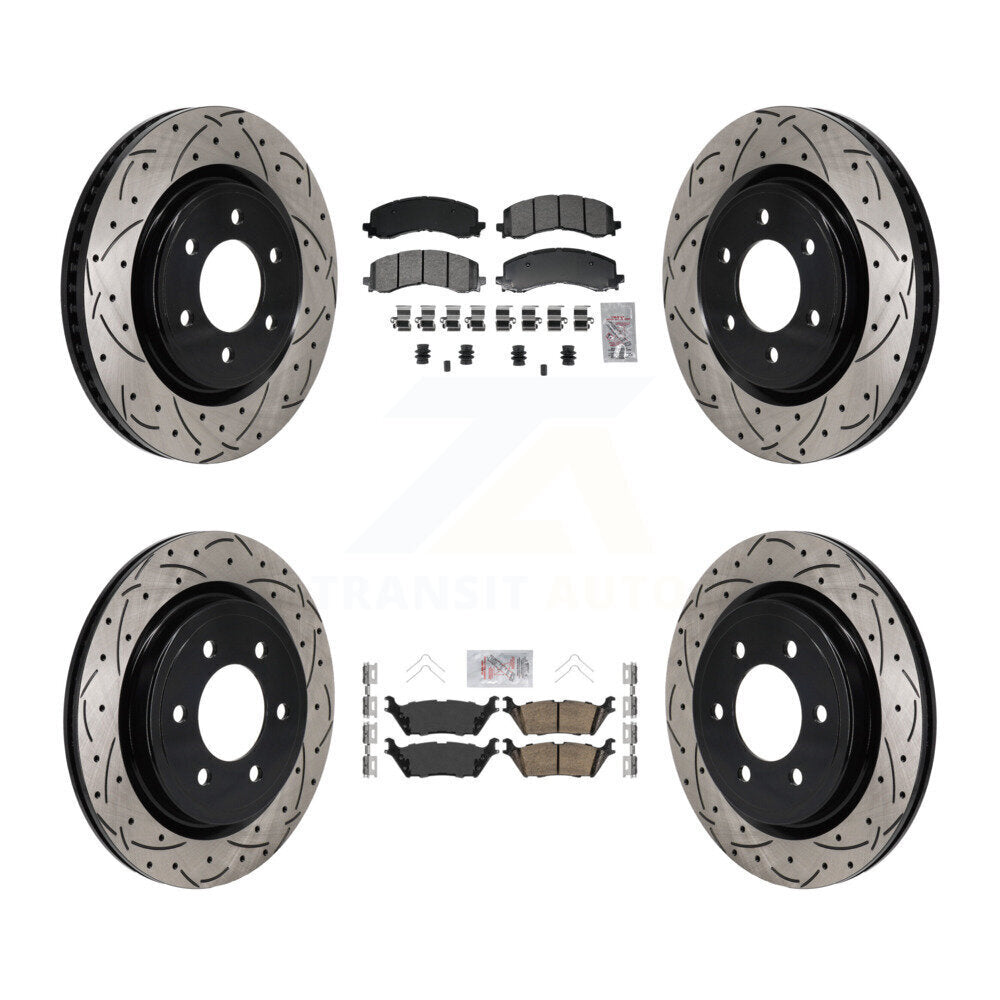 Front Semi-Metallic Rear Ceramic Pad Drill Slot Brake Rotor Kit For Ford F-150 Expedition KDA-103140