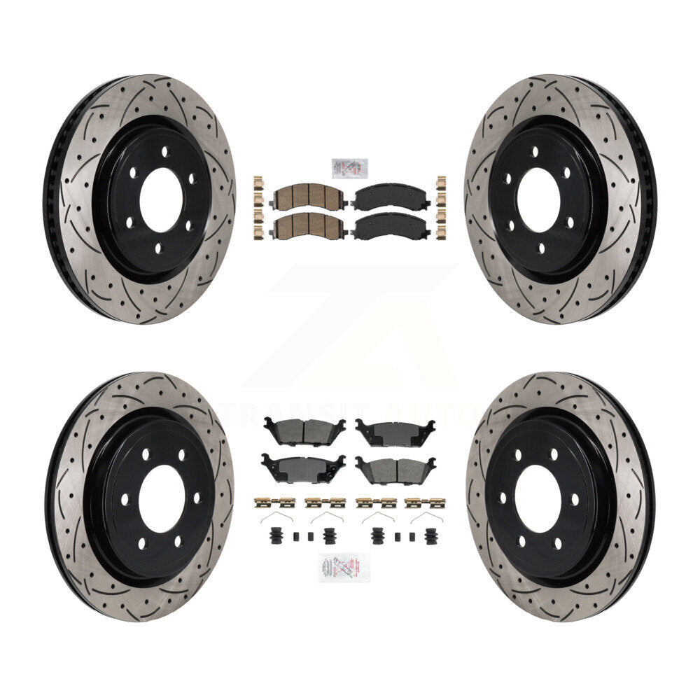 Front Ceramic Rear Semi-Metallic Pad Drill Slot Brake Rotor Kit For Ford F-150 Expedition KDA-103141