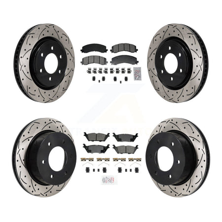 Front Rear Semi-Metallic Pad Drilled Slot Brake Rotors Kit For 2022-2023 Ford Bronco 3.0L KDA-103143