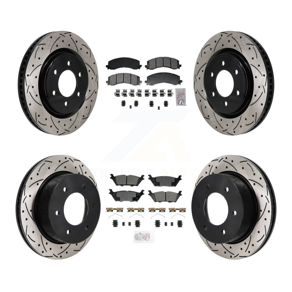 Front Rear Semi-Metallic Pad Drilled Slot Brake Rotors Kit For 2022-2023 Ford Bronco 3.0L KDA-103143