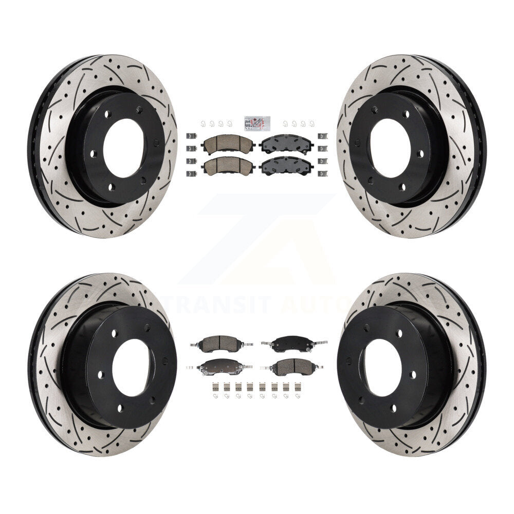 Front Rear Ceramic Pads And Coated Drilled Slotted Disc Brake Rotors Kit For Ford Bronco KDA-103145
