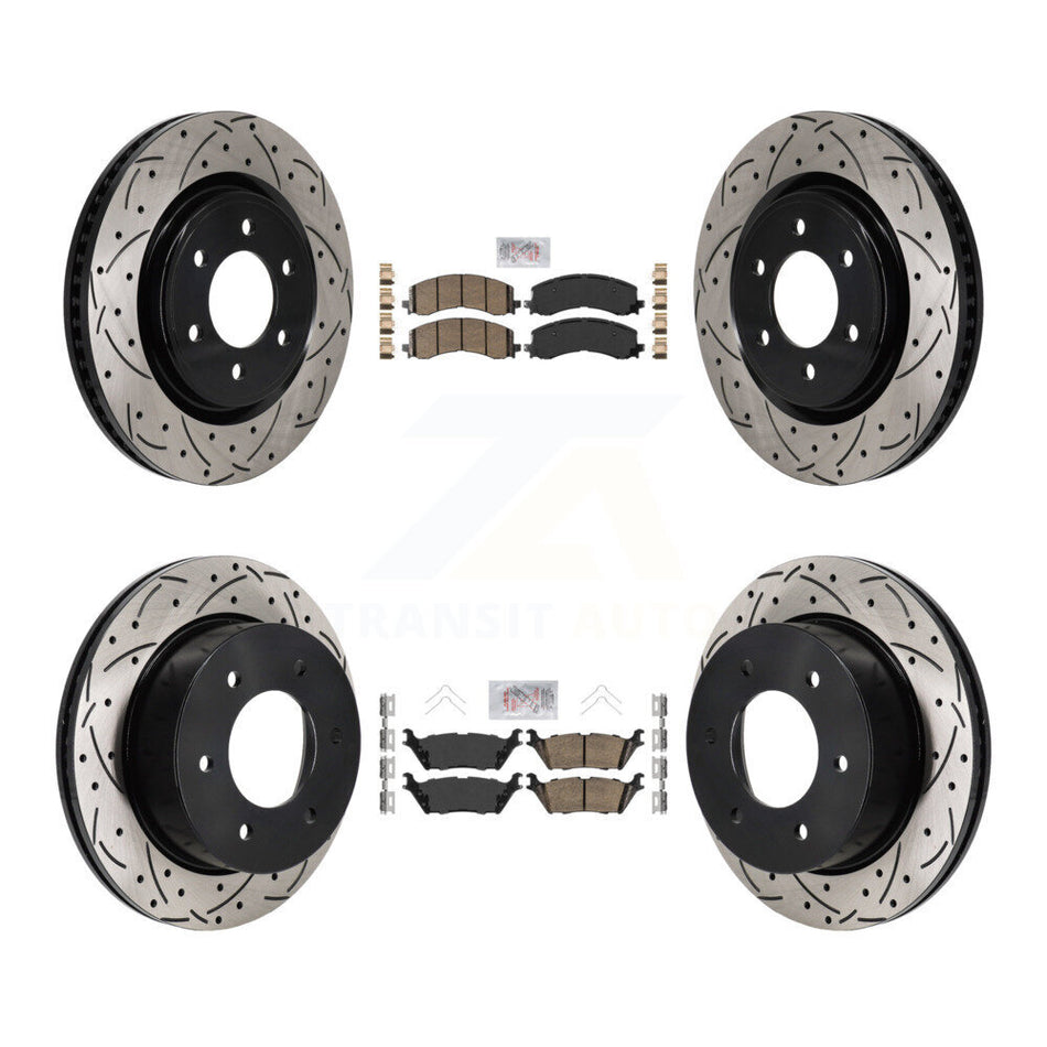 Front Rear Ceramic Pad & Drilled Slot Disc Brake Rotor Kit For 2022-2023 Ford Bronco 3.0L KDA-103147