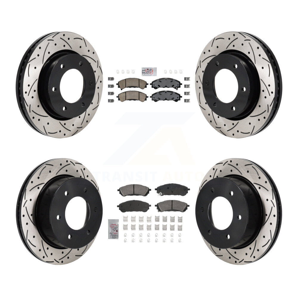 Front Rear Ceramic Pad Coated Drilled Slot Disc Brake Rotor Kit For 2019-2023 Ford Ranger KDA-103149