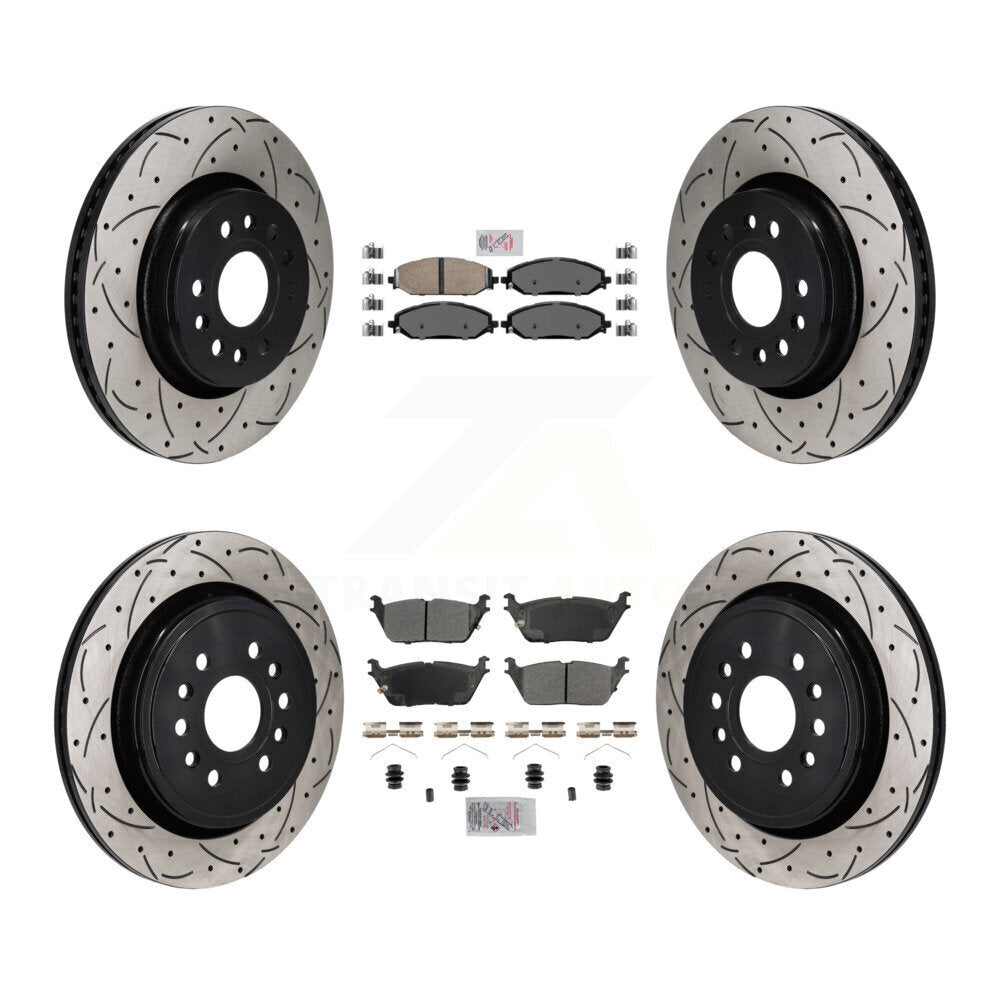 Front Ceramic Rear Semi-Metallic Pad Drill Slot Brake Rotor Kit For Ram 1500 Jeep Grand L KDA-103159