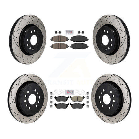 Front Semi-Metallic Rear Ceramic Pad Drill Slot Brake Rotor Kit For Ram 1500 Jeep Grand L KDA-103160