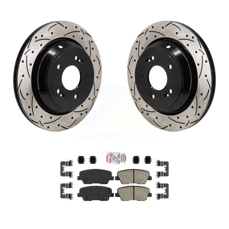 Rear Coated Drilled Slotted Disc Brake Rotor & Ceramic Pad Kit For Hyundai Equus Kia K900 KDA-103169