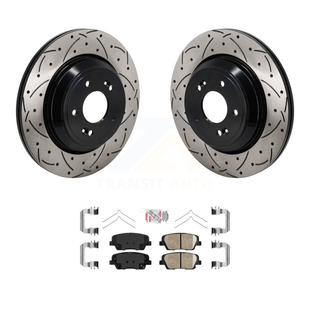 Rear Coated Drilled Slot Disc Brake Rotor Ceramic Pad Kit For Genesis G70 Kia Stinger G80 KDA-103173
