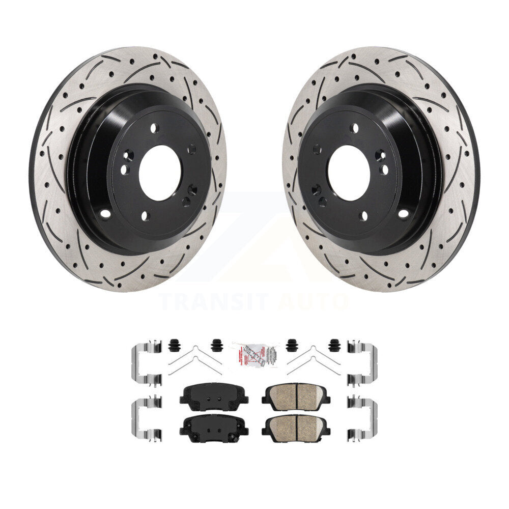 Rear Coated Drilled Slotted Disc Brake Rotors Ceramic Pad Kit For Genesis G70 Kia Stinger KDA-103174