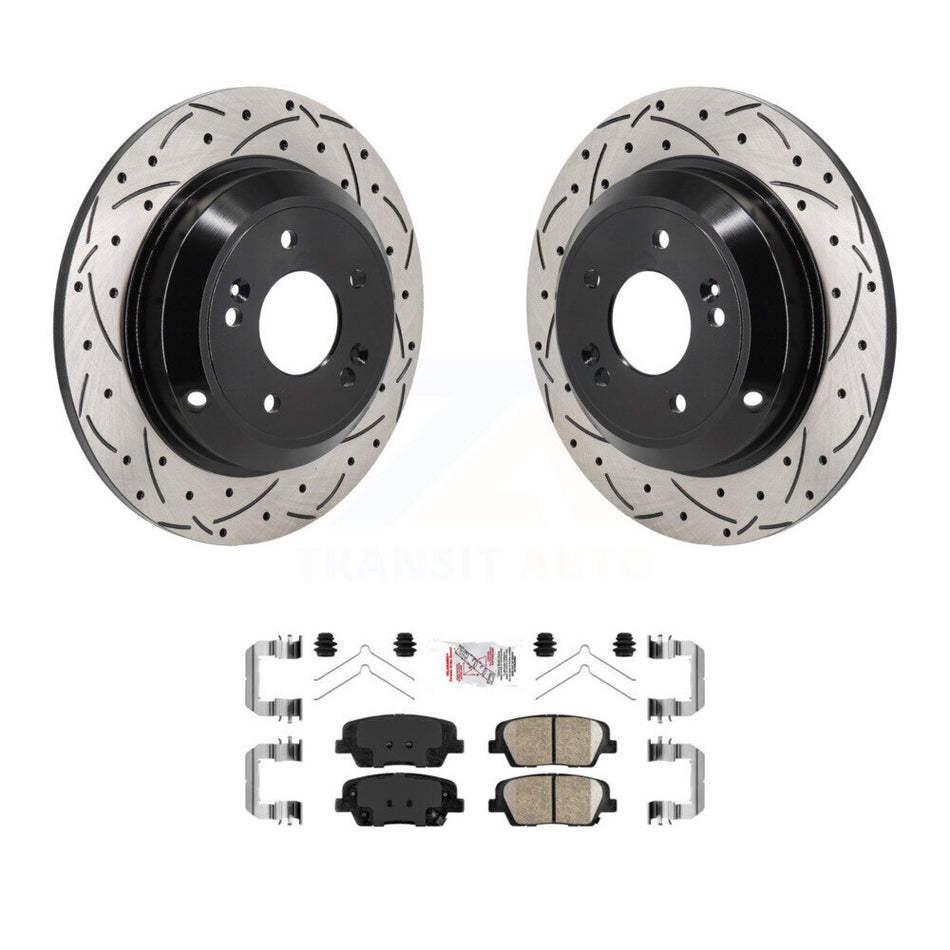 Rear Coated Drilled Slotted Disc Brake Rotors Ceramic Pad Kit For Genesis G70 Kia Stinger KDA-103174