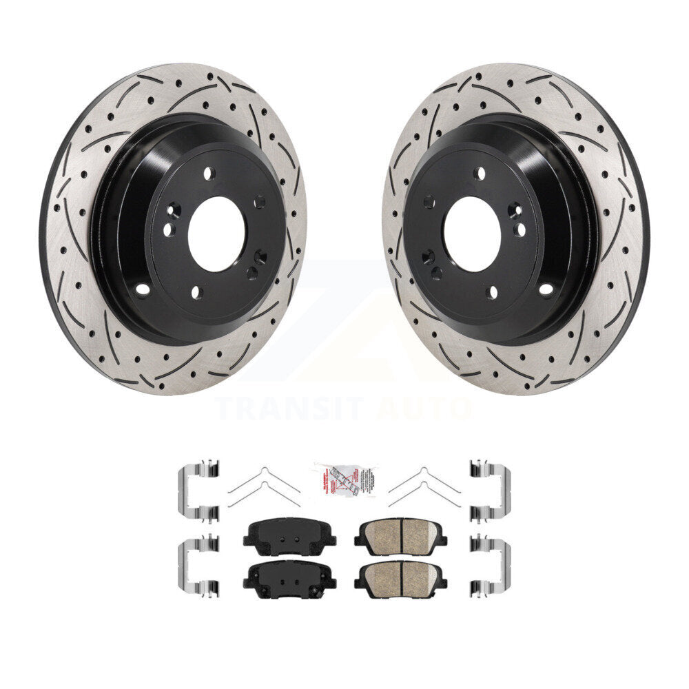 Rear Coated Drilled Slotted Disc Brake Rotors Ceramic Pad Kit For Genesis G70 Kia Stinger KDA-103175
