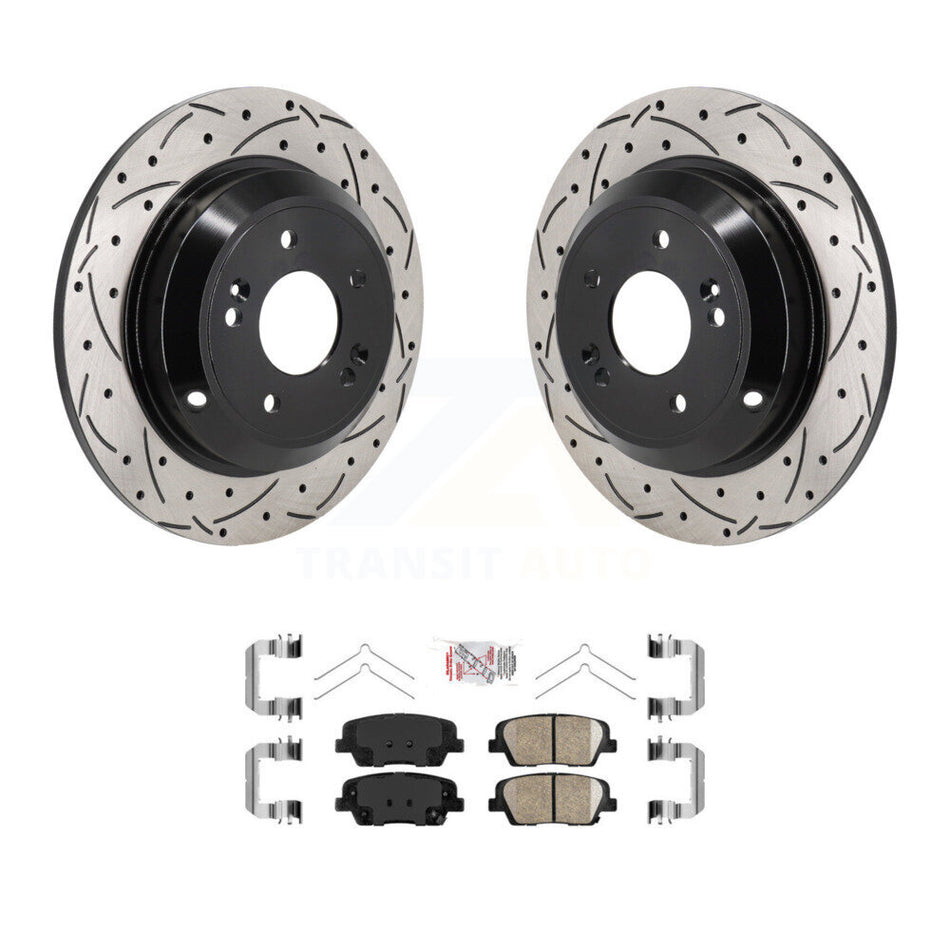 Rear Coated Drilled Slotted Disc Brake Rotors Ceramic Pad Kit For Genesis G70 Kia Stinger KDA-103175