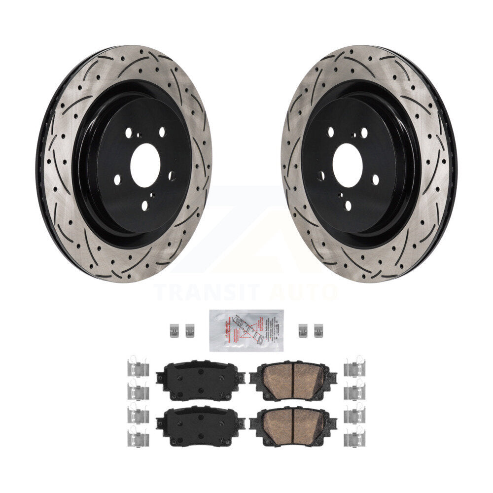 Rear Coated Drilled Slot Disc Brake Rotor Ceramic Pad Kit For 2020-2023 Toyota Highlander KDA-103180