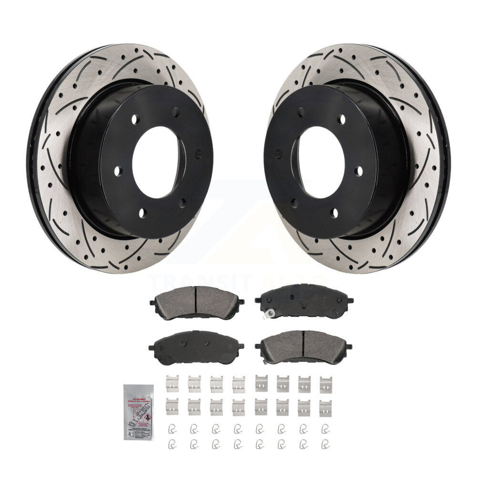 Rear Coated Drilled Slotted Disc Brake Rotors & Ceramic Pad Kit For 2019-2023 Ford Ranger KDA-103190