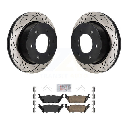 Rear Coated Drilled Slot Disc Brake Rotors Ceramic Pad Kit For 2022-2023 Ford Bronco 3.0L KDA-103193