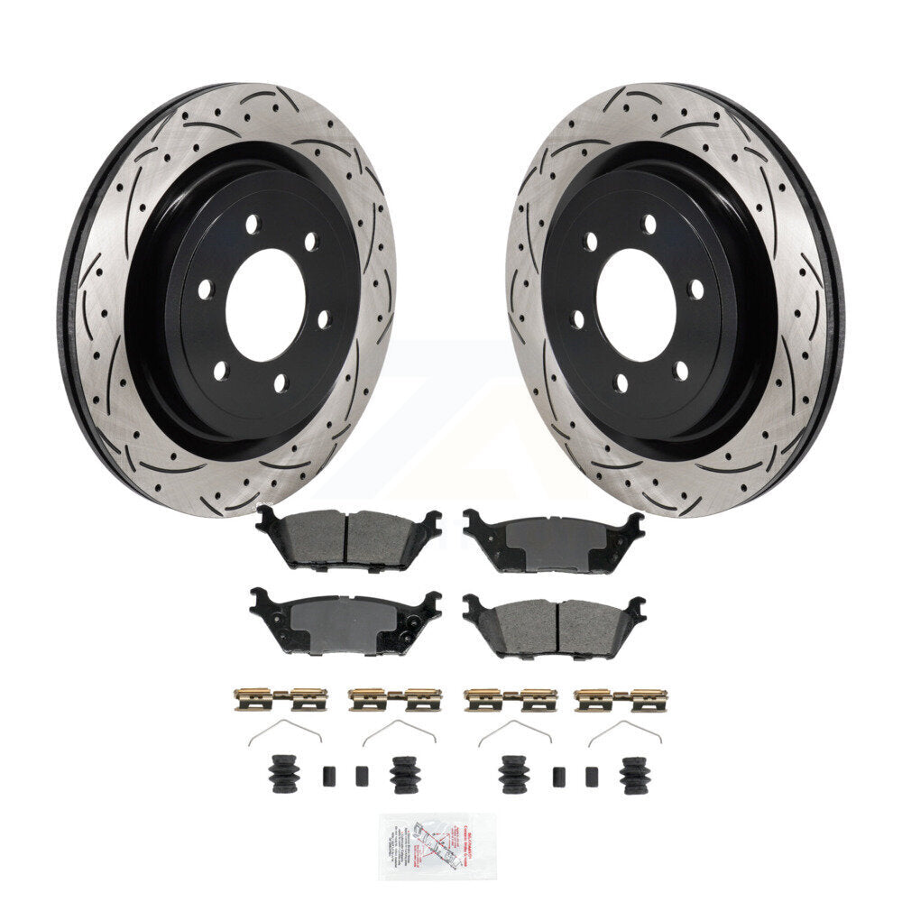 Rear Coated Drilled Slot Disc Brake Rotors Semi-Metallic Pad Kit For Ford F-150 Lightning KDA-103194