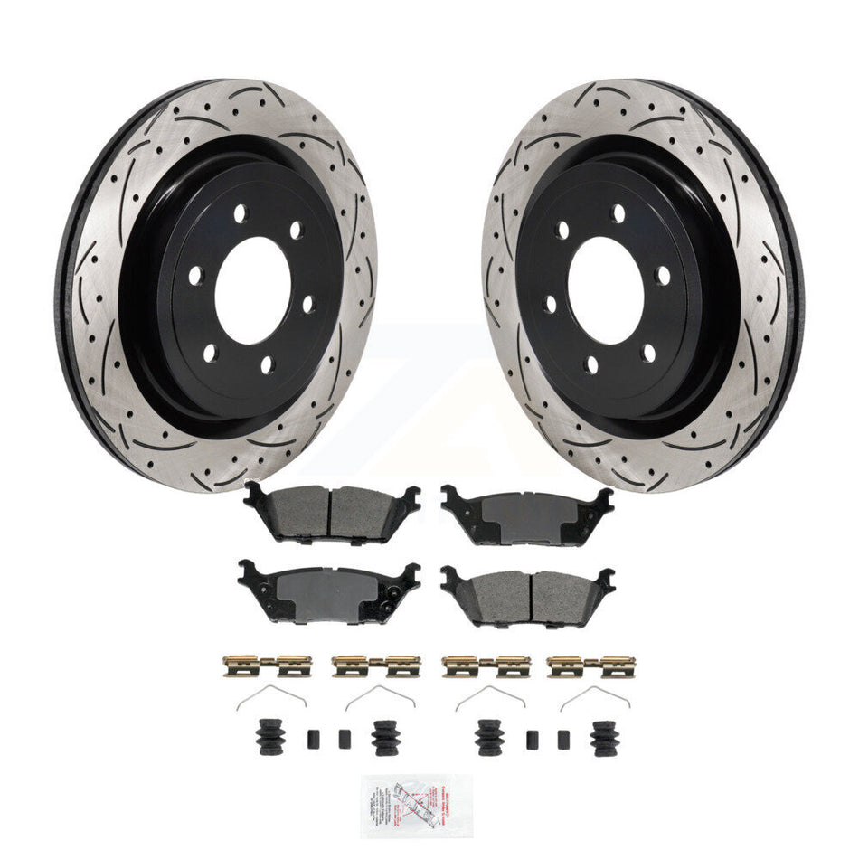 Rear Coated Drilled Slot Disc Brake Rotors Semi-Metallic Pad Kit For Ford F-150 Lightning KDA-103194