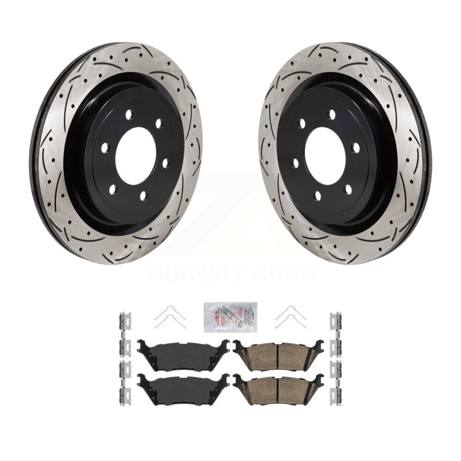 Rear Coated Drilled Slotted Disc Brake Rotor And Ceramic Pad Kit For Ford F-150 Lightning KDA-103195
