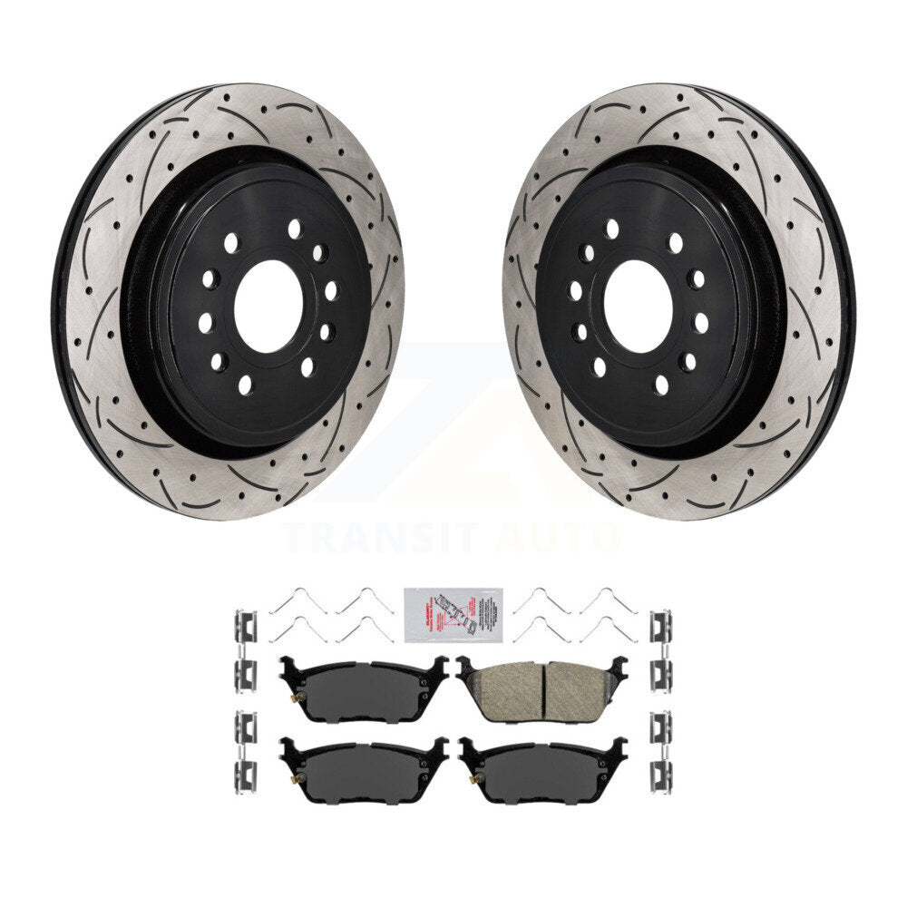 Rear Coat Drill Slot Disc Brake Rotors Ceramic Pad Kit For Ram 1500 Jeep Wagoneer Grand L KDA-103196