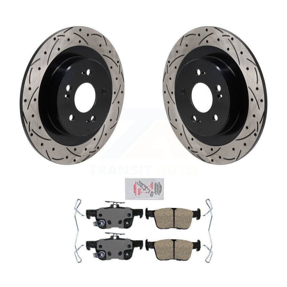 Rear Coated Drilled Slotted Disc Brake Rotors And Ceramic Pad Kit For 2021-2023 Acura TLX KDA-103201