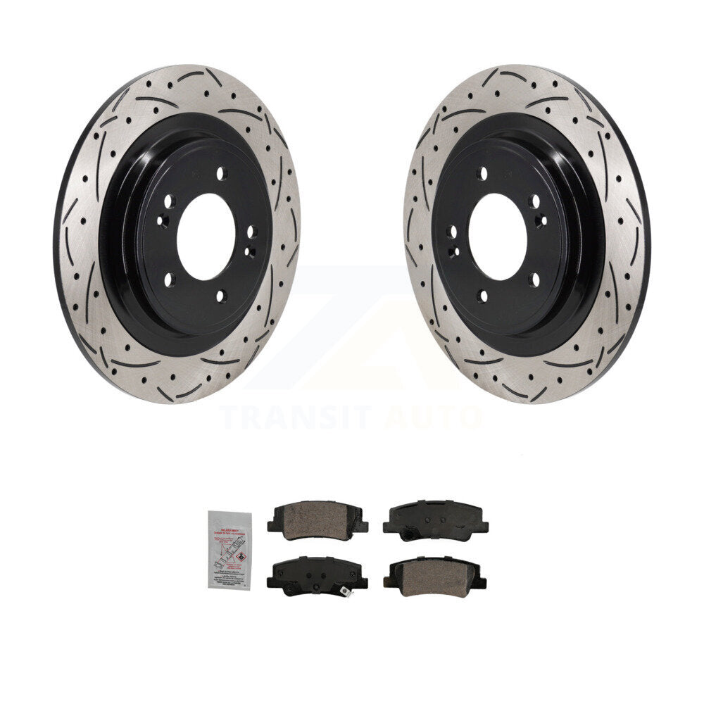 Rear Coated Drilled Slot Disc Brake Rotor Ceramic Pad Kit For Hyundai Tucson Kia Sportage KDA-103203